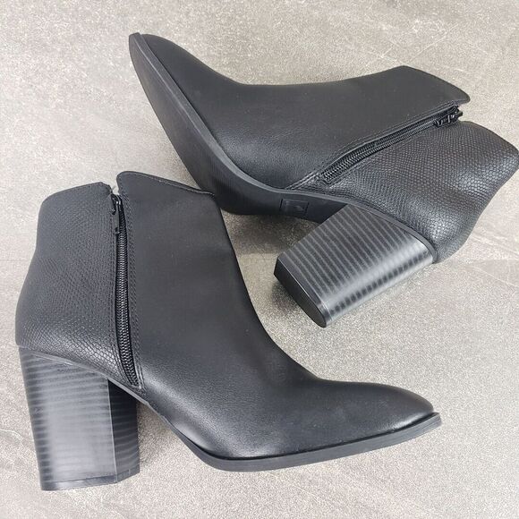 Sun Stone Boots Womens 10 M Black Block Heel Zip Ankle Booties Graceyy - Picture 4 of 12